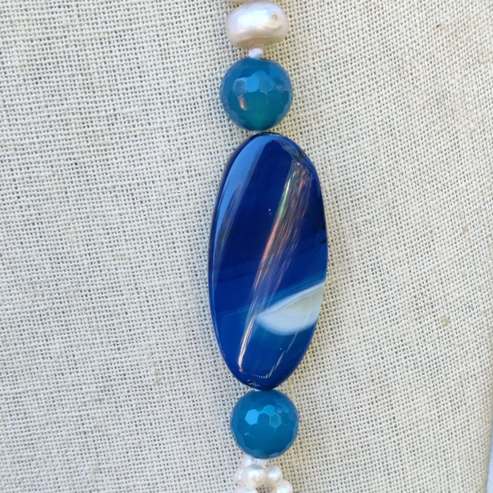 Heavy blister pearl, baroque pearl  and agate necklace - Picture 4 of 6